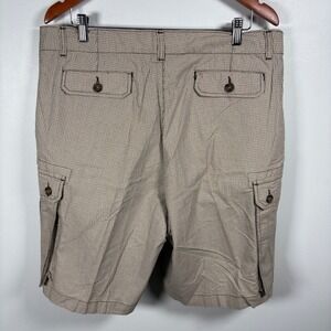 Club Room Mens Cargo Shorts Tan Brown Micro Check Plaid Cotton Waist 36